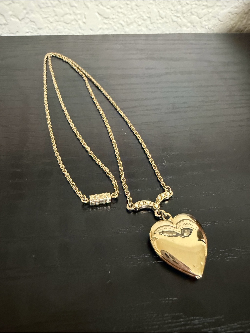 Victorian Revival Faux Pearl Heart Photo Locket Necklace, Barrel Clasp